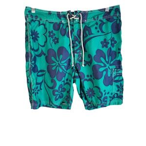 J. Crew Men's Teal Navy Blue Tropical Floral‎ Swim Trunks Board Shorts Size 36